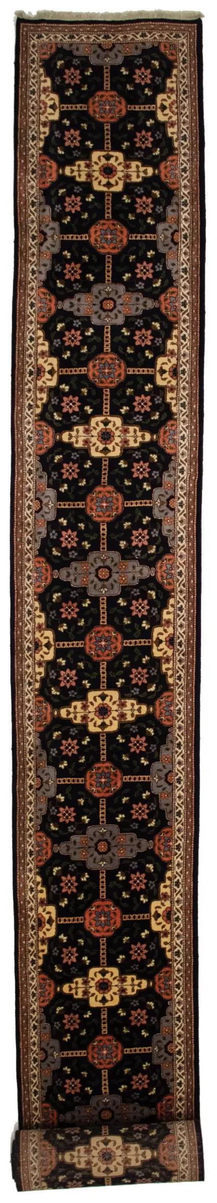 Vintage Dark Purple-navy Floral 3X33 Tabriz Persian Runner Rug