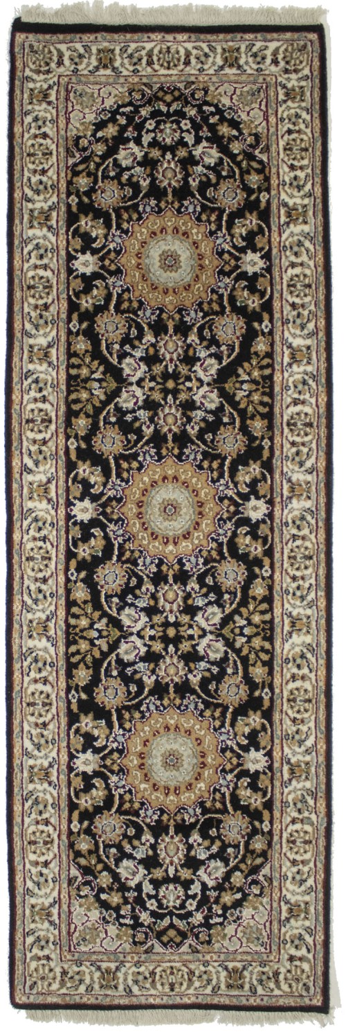 Black Floral 2X6 Indo-Nain Oriental Runner Rug