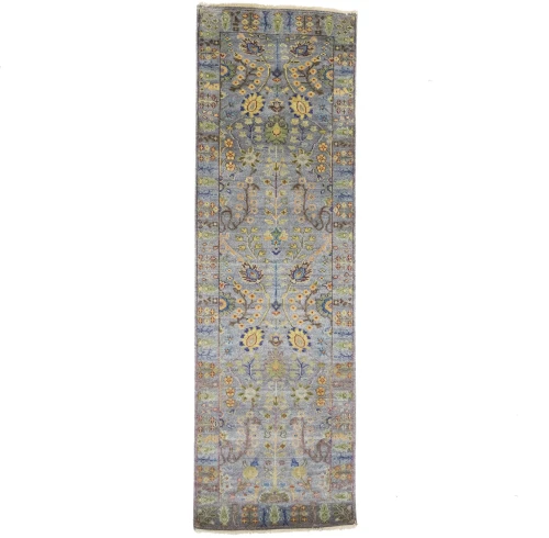 Silver Floral 2'6X8 Oushak Chobi Oriental Runner Rug