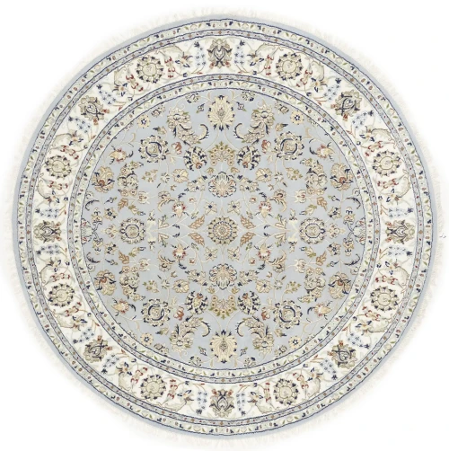 Light Blue Floral 6X6 Indo-Nain Oriental Round Rug