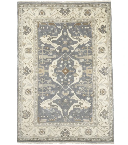 Gray Floral Traditional 6X9 Oushak Oriental Rug