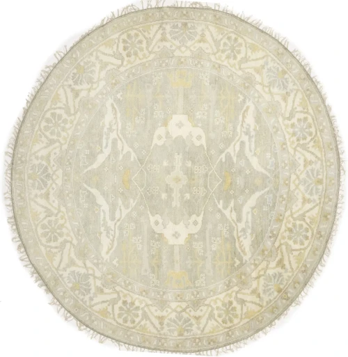 Muted Cream Floral Traditional 8X8 Oushak Oriental Round Rug