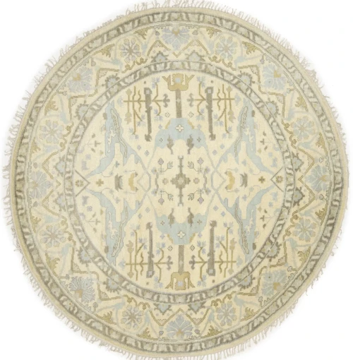 Muted Cream Floral Traditional 8X8 Oushak Oriental Round Rug