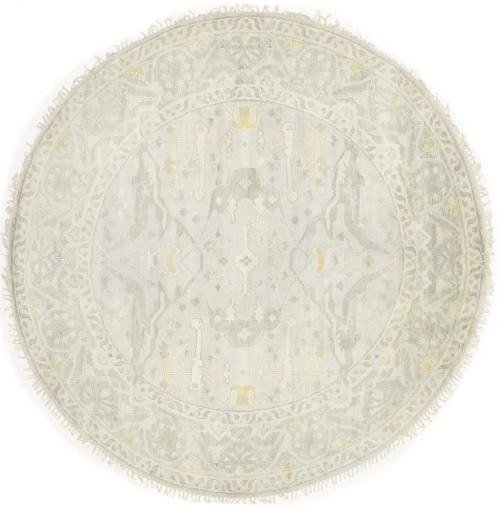 Muted Light Gray Floral Traditional 9X9 Oushak Oriental Round Rug