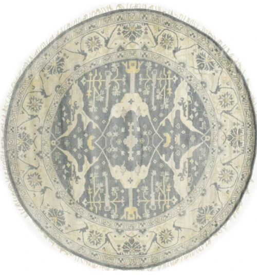 Muted Gray Floral Traditional 9X9 Oushak Oriental Round Rug