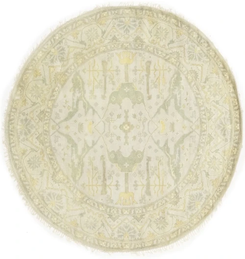 Muted Cream Floral 8X8 Oushak Chobi Oriental Round Rug