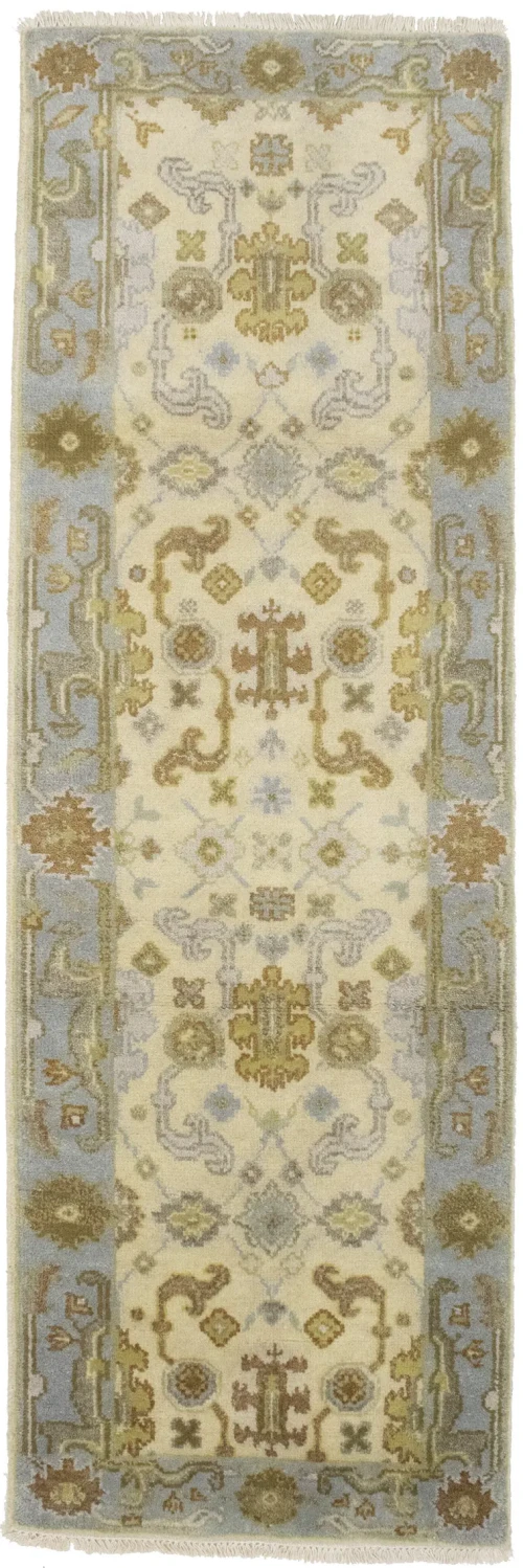 Beige Floral 3X8 Oushak Oriental Runner Rug