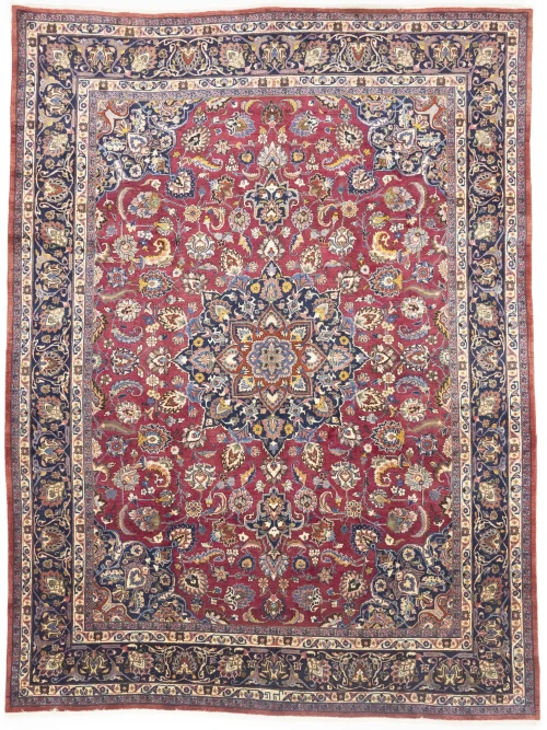 Vintage Maroon Red Traditional 10X13 Mashad Persian Rug