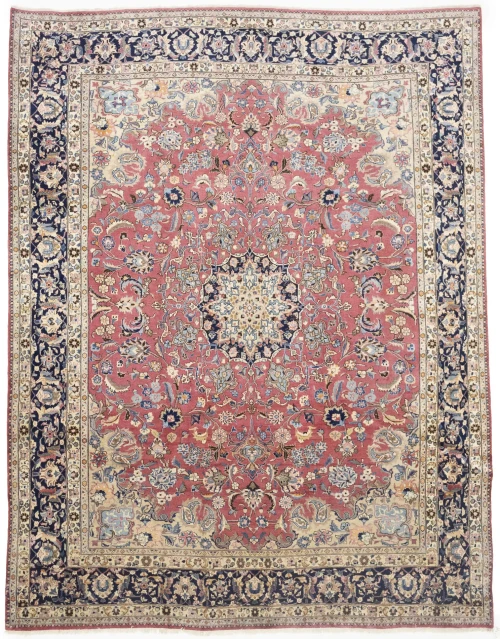 Semi Antique Maroon Red Traditional 9'8X12'5 Mashad Persian Rug