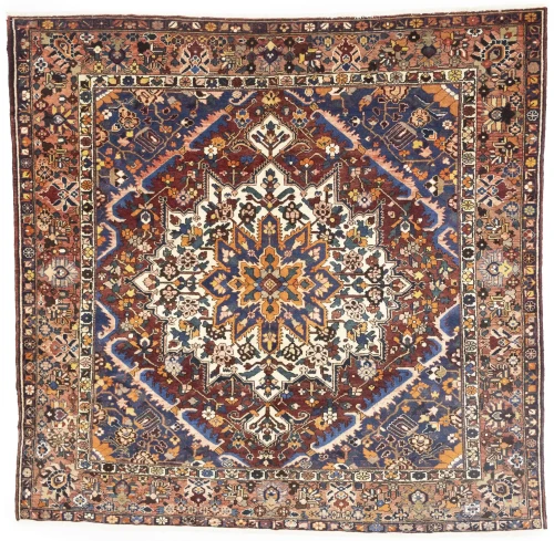 Semi Antique Rusty Brown Floral 10X10 Bakhtiari Persian Square Rug