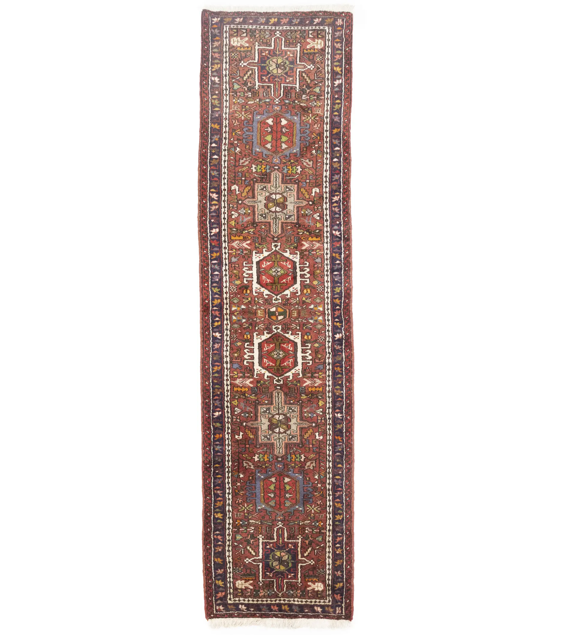 Vintage Red Geometric 2'4X9'5 Karajeh Persian Runner Rug