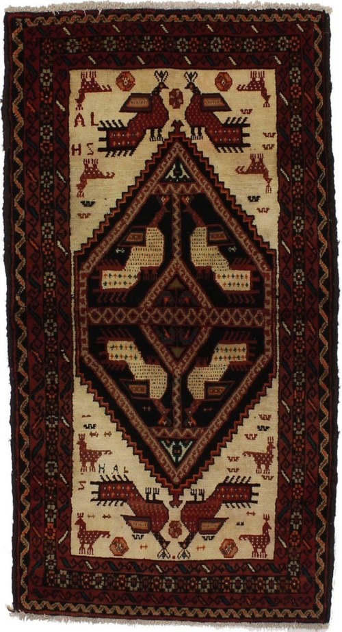 Vintage Cream Tribal 3X6 Balouch Persian Rug