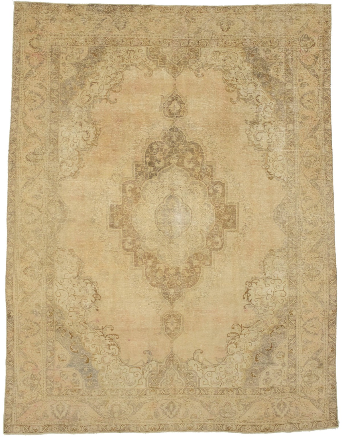 Distressed Floral Traditional 9X12'5 Muted Tabriz Persian Rug