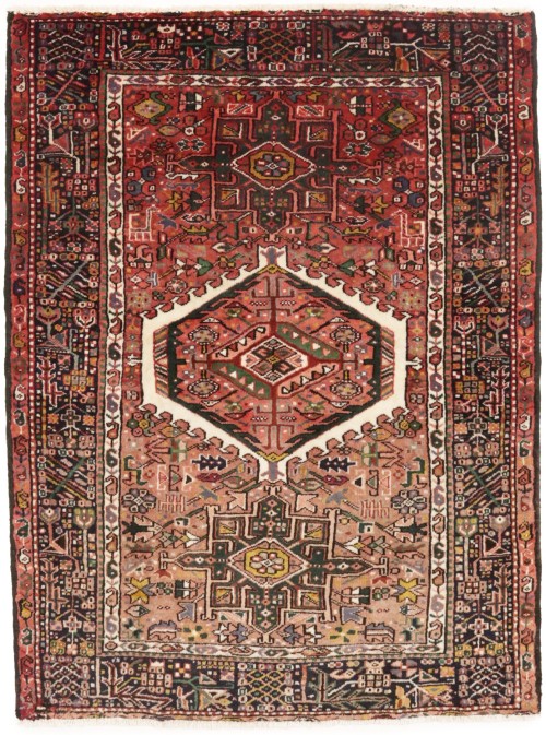 Muted Rusty Red Semi Antique Tribal Geometric 4X5 Karajeh Persian Oriental Rug