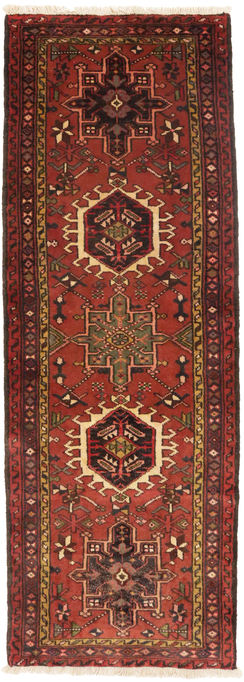 Vintage Rusty Red Geometric 2'3X6'5 Karajeh Persian Runner Rug
