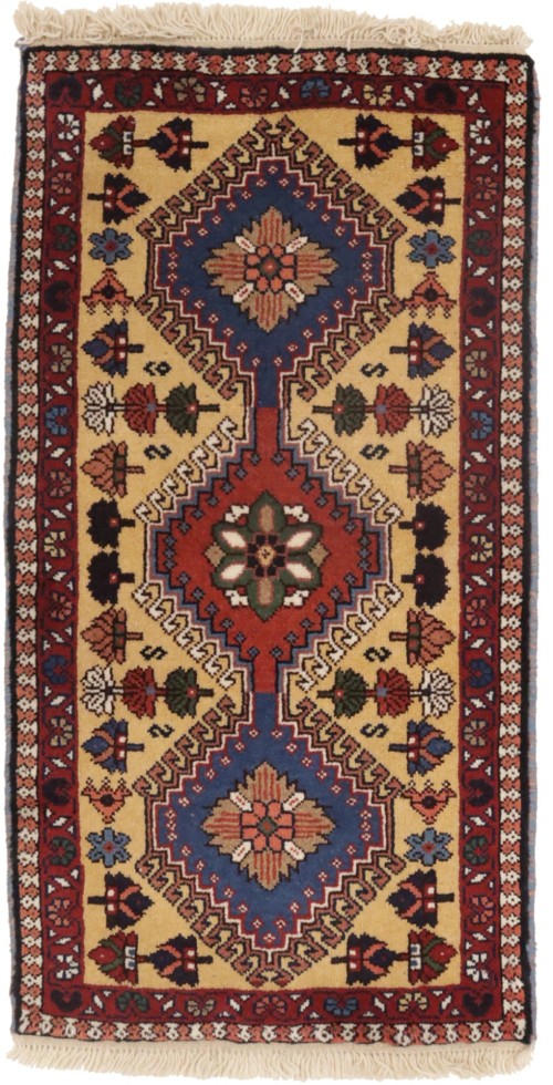 Vintage Golden Beige Tribal 2X3 Yalameh Persian Rug
