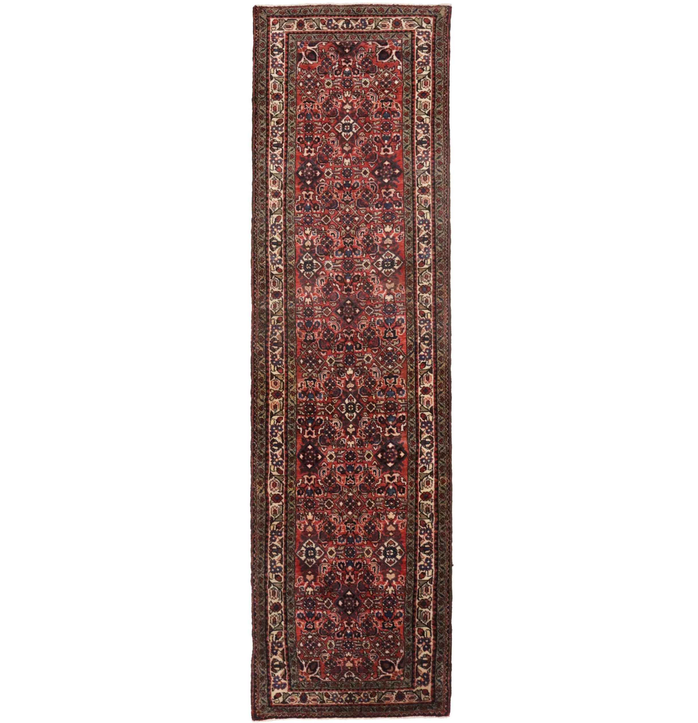 Semi Antique Red Tribal 3X10 Hamedan Persian Runner Rug