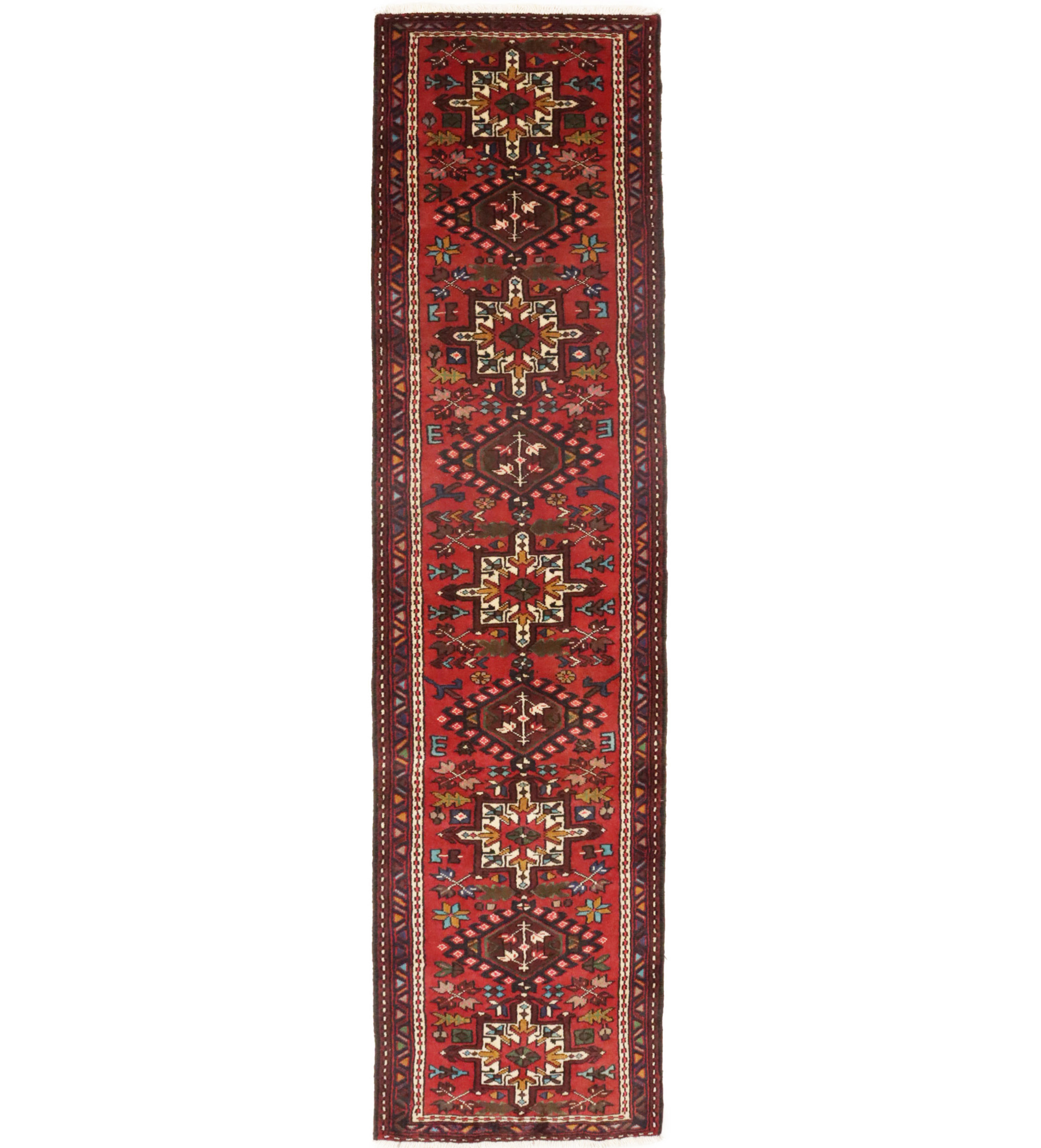Vintage Red Geometric 2X9 Karajeh Persian Runner Rug