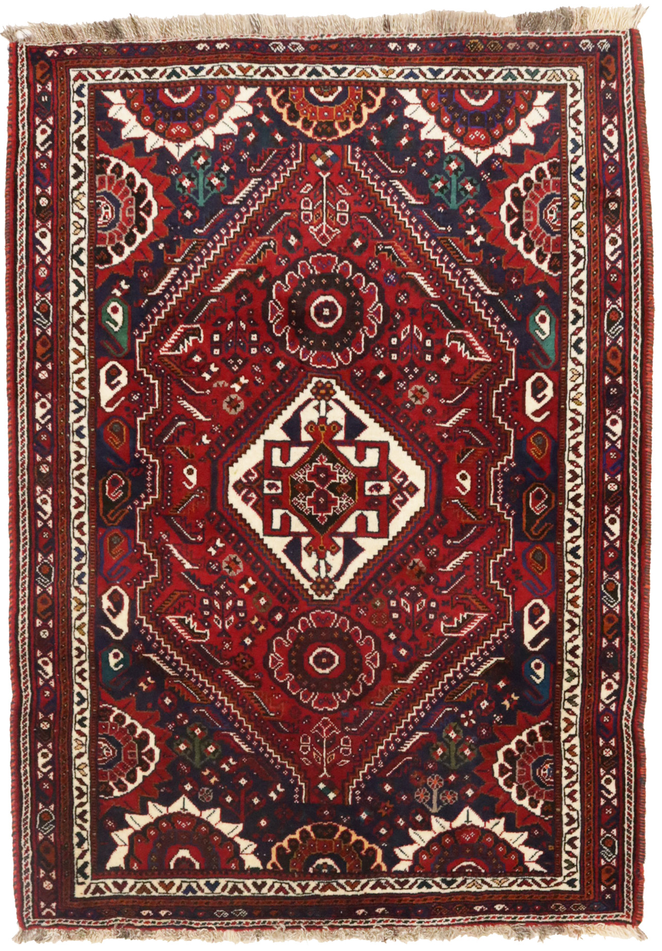 Vintage Red Tribal 4X6 Shiraz Persian Rug