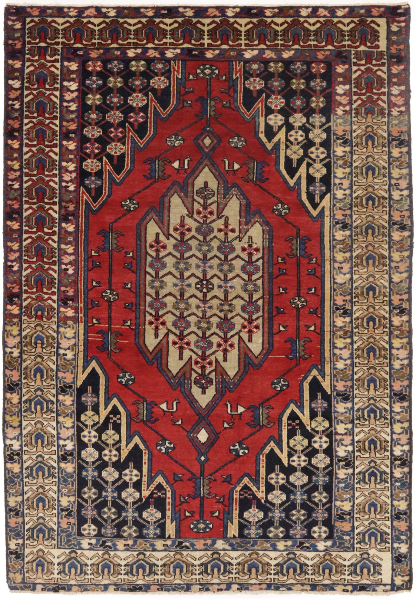 Semi Antique Red Tribal 4X6 Mazlaghan Persian Rug