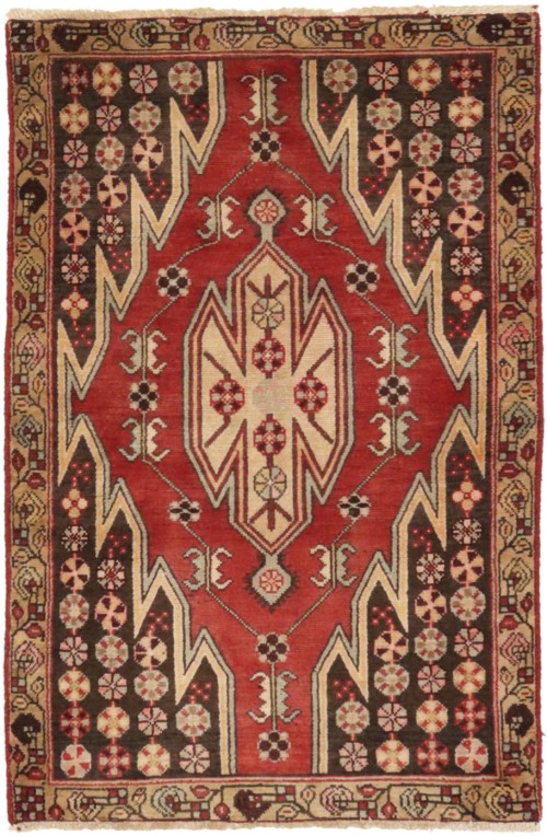 Red Semi Antique Tribal 3X4 Mazlaghan Persian Rug