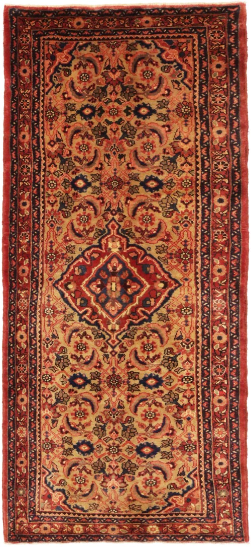 Golden Beige Vintage Floral 3'6X7'9 Hamedan Persian Rug
