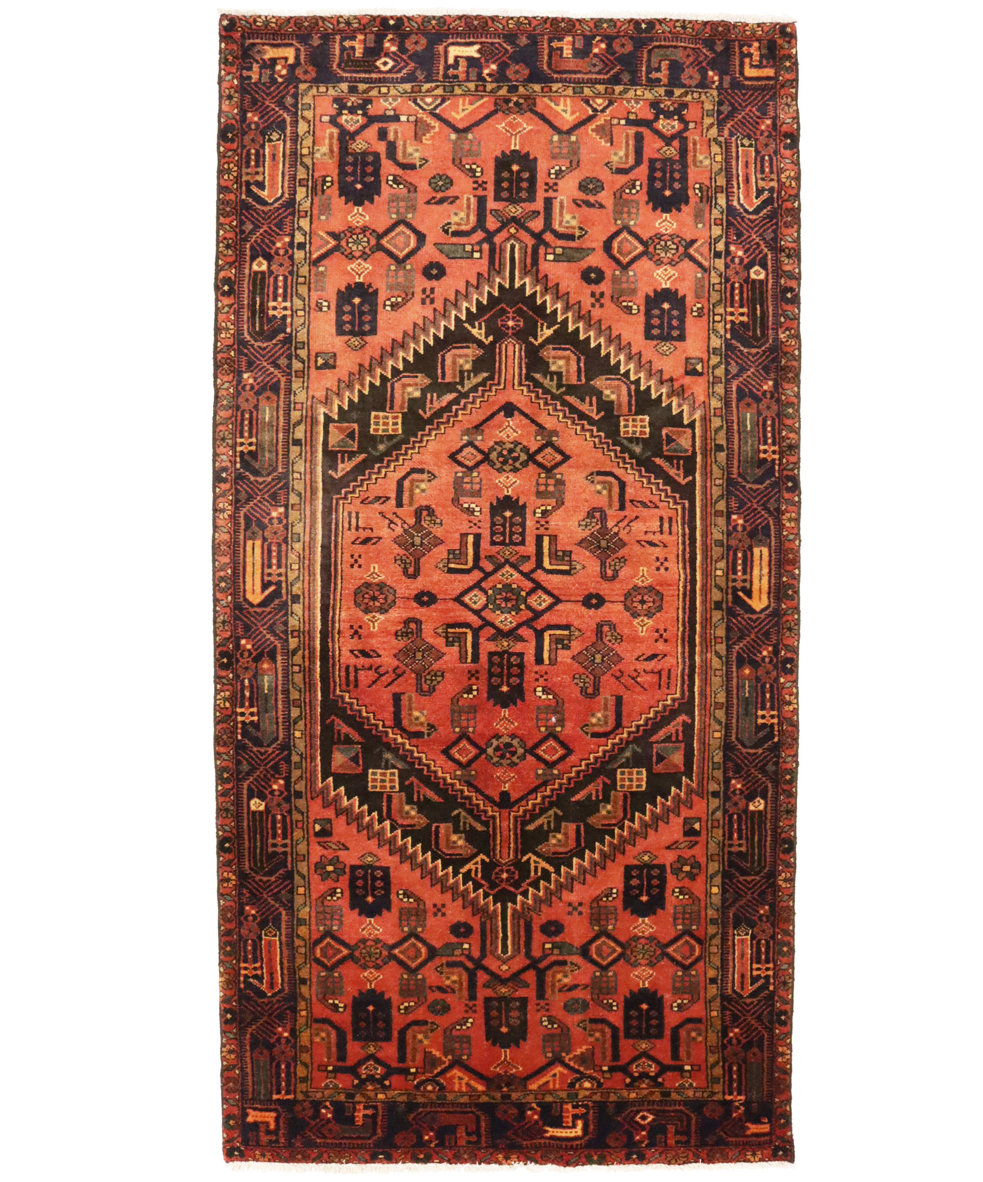 Vintage Tribal Orange 4X8 Mussel Hamedan Persian Rug
