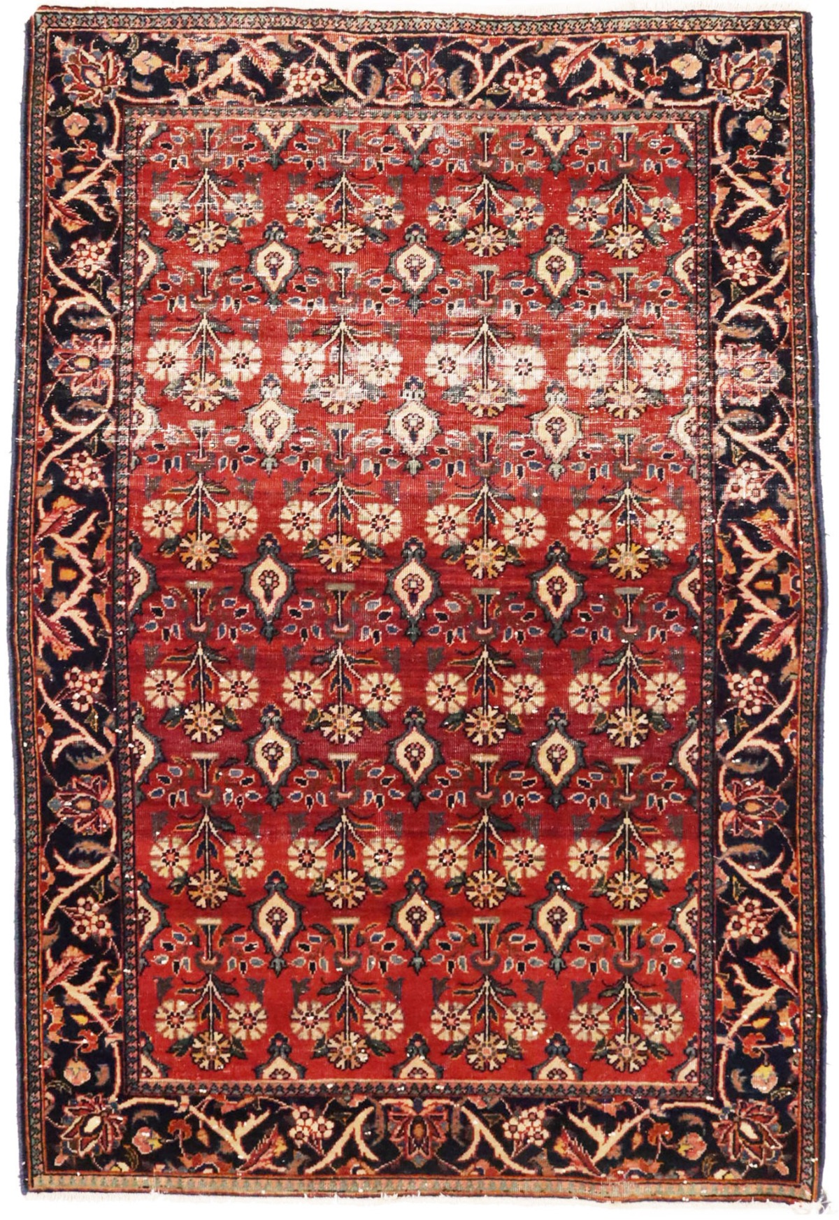 Semi Antique Red Floral 4'6X6'7 Mahal Persian Rug