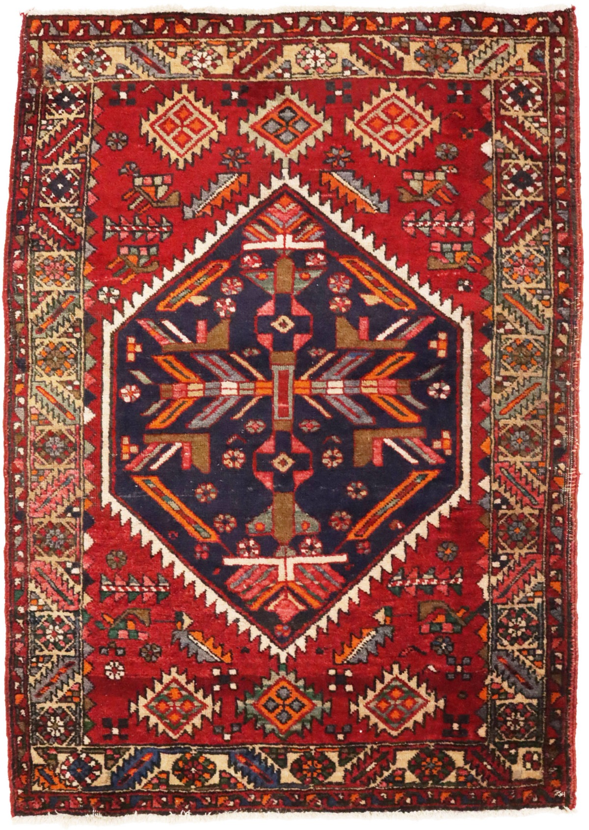 Vintage Red Geometric 3'9X5'3 Heriz Persian Rug