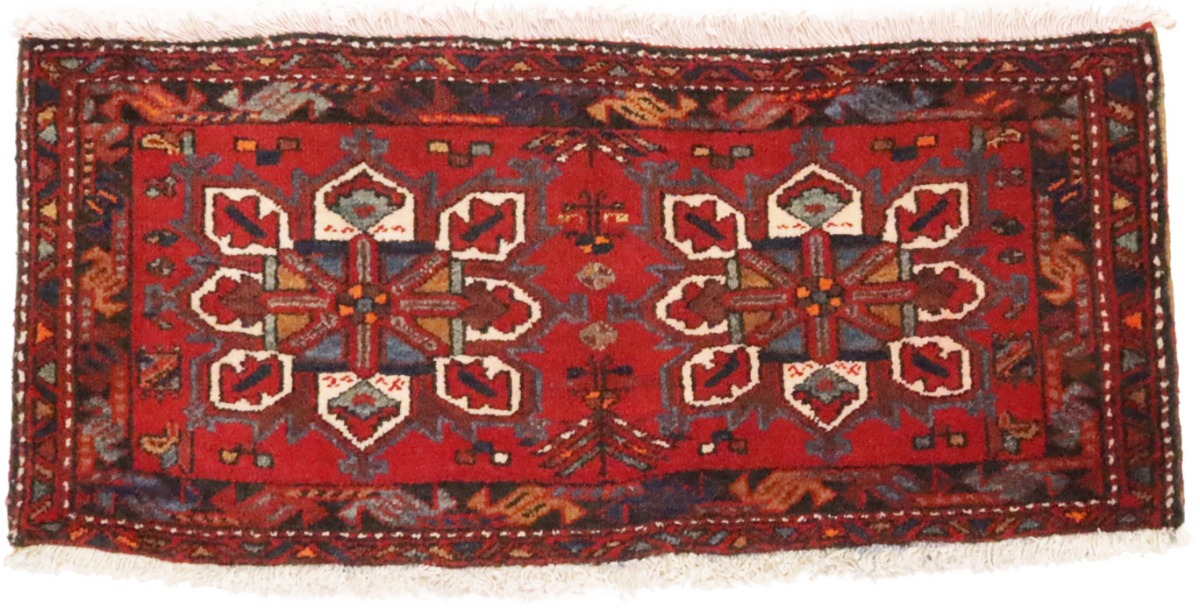 Vintage Red Geometric 1'6X3'6 Heriz Persian Rug