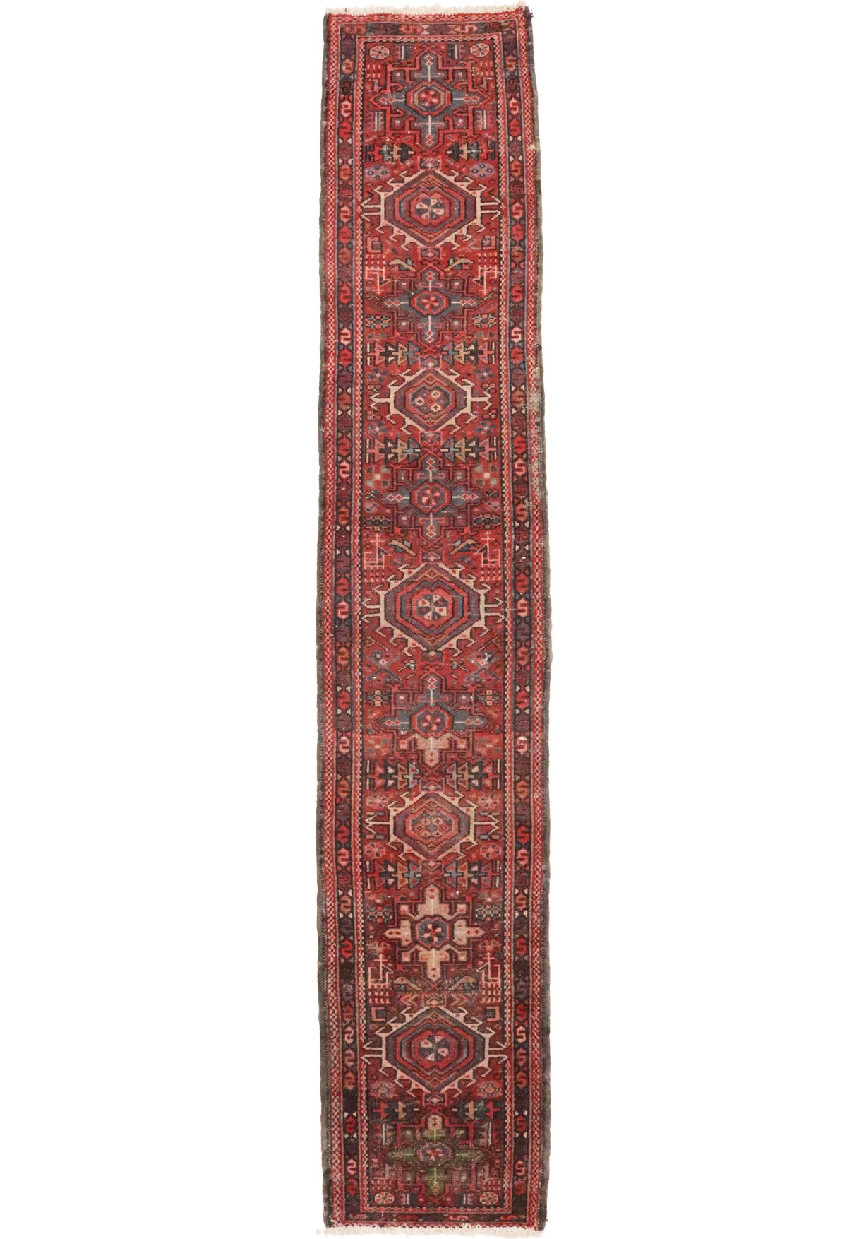 Semi Antique Red Tribal 2X11 Karajeh Persian Runner Rug