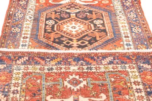 Vintage Geometric Tribal 4X14 Heriz Karajeh Persian Runner Rug