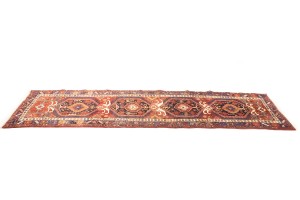 Vintage Geometric Tribal 4X14 Heriz Karajeh Persian Runner Rug