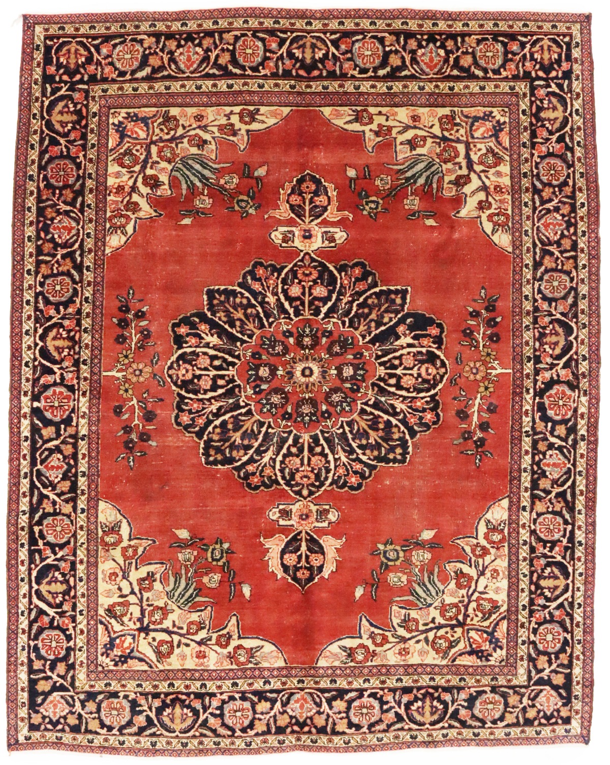 Semi Antique Red Floral 7'8X9'1 Goravan Persian Rug