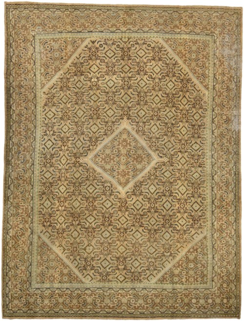 Muted Beige Traditional Geometric 10X13 Distressed Mahal Persian Oriental Rug