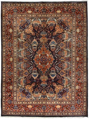 Purple-navy Vintage Pictorial 10X13 Kashmar Persian Oriental Rug