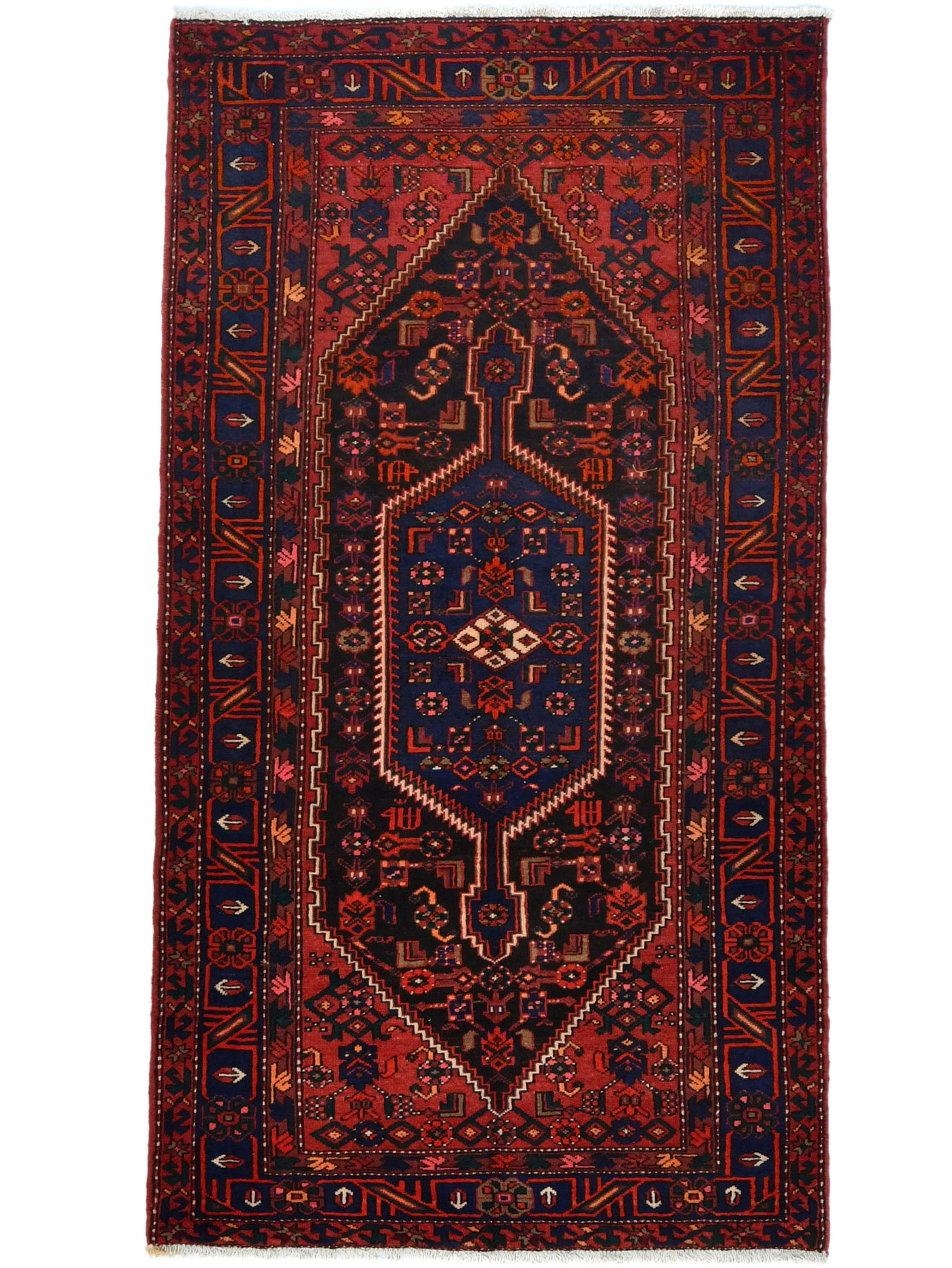 Vintage Red Tribal 4'5X8'2 Mussel Hamedan Persian Rug