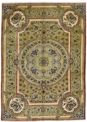 Golden Olive Vintage Floral Traditional 9'9X13'5 Kashan Persian Oriental Rug