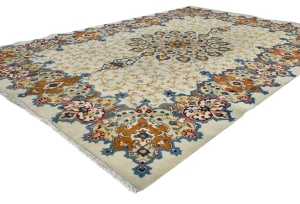 Cream Semi Antique raditional 8X11 Kashan Persian Oriental Rug