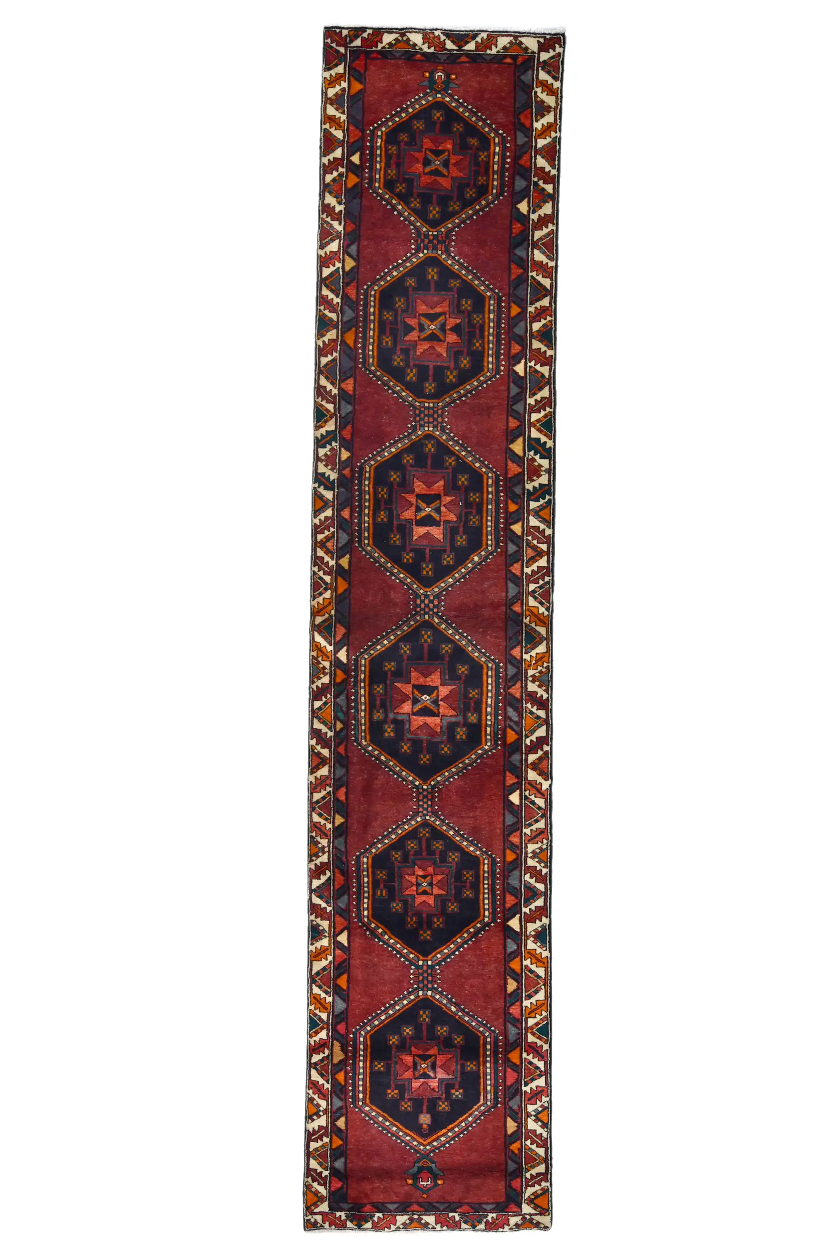 Vintage Red Tribal 3X15 Hamedan Persian Runner Rug