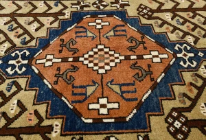 Vintage Beige Geometric 3X18 Ardebil Persian Runner Rug