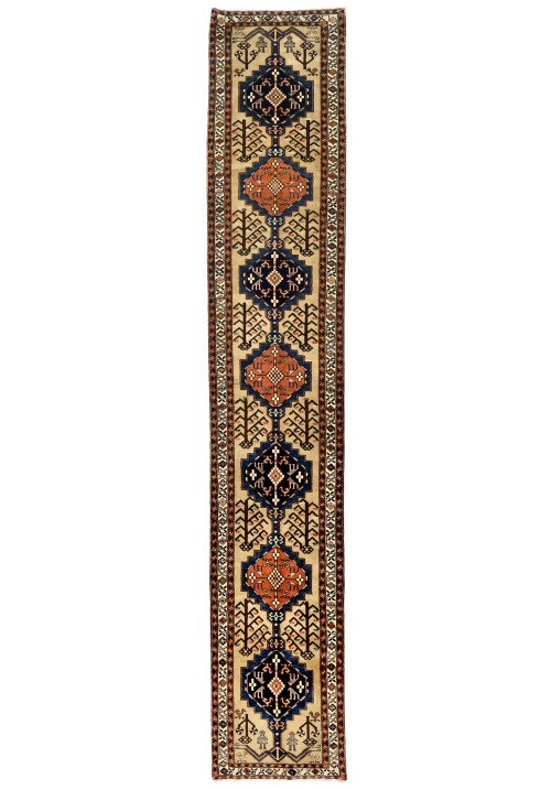 Vintage Beige Geometric 3X18 Ardebil Persian Runner Rug