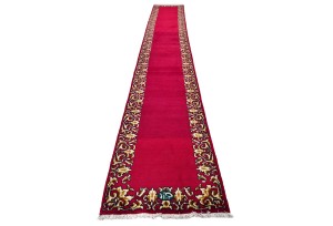 Vintage Fuchsia Rose Classic 2'9X19 Tabriz Persian Runner Rug