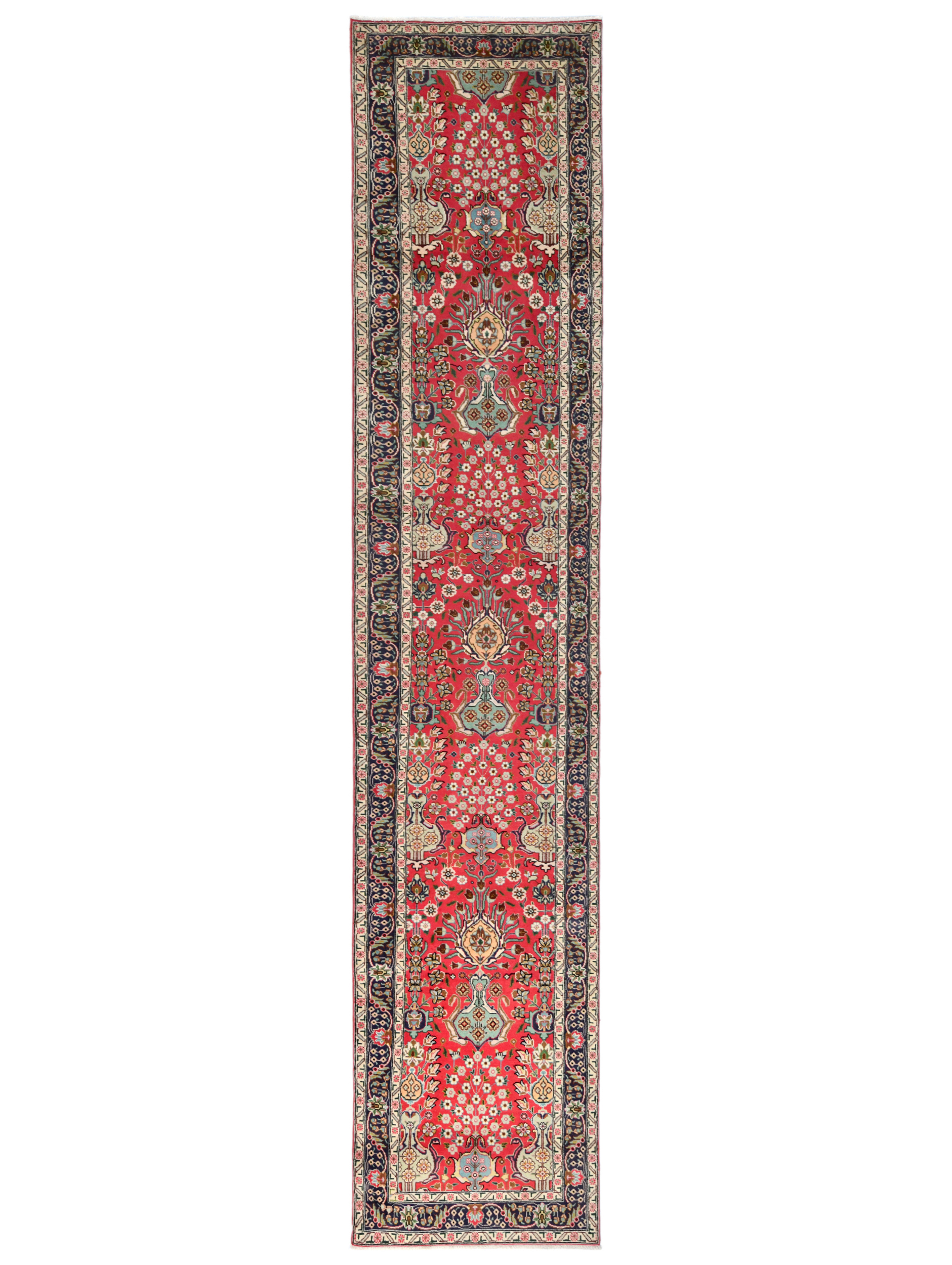 Vintage Red Traditional 3X16 Tabriz Persian Runner Rug