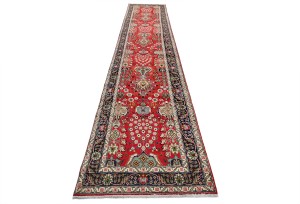 Vintage Red Traditional 3X16 Tabriz Persian Runner Rug