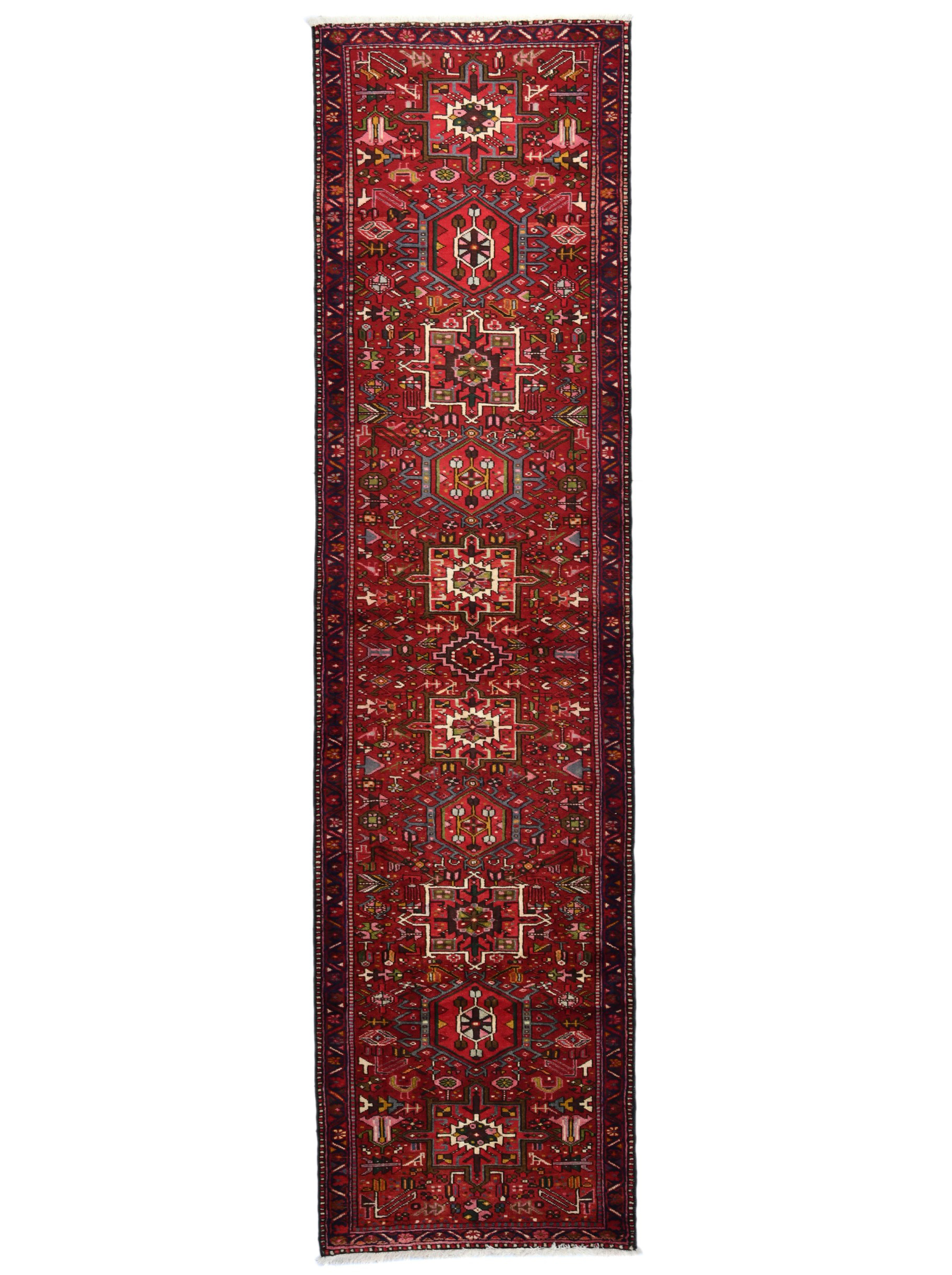 Vintage Red Tribal 3X12 Karajeh Persian Runner Rug