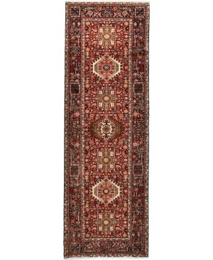 Vintage Red Geometric 3'6X10'4 Karajeh Persian Runner Rug