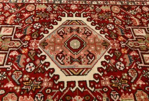 Vintage Red Geometric 3'6X10'4 Karajeh Persian Runner Rug