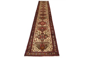 Vintage Cream Geometric 2'5X13 Karajeh Persian Runner Rug