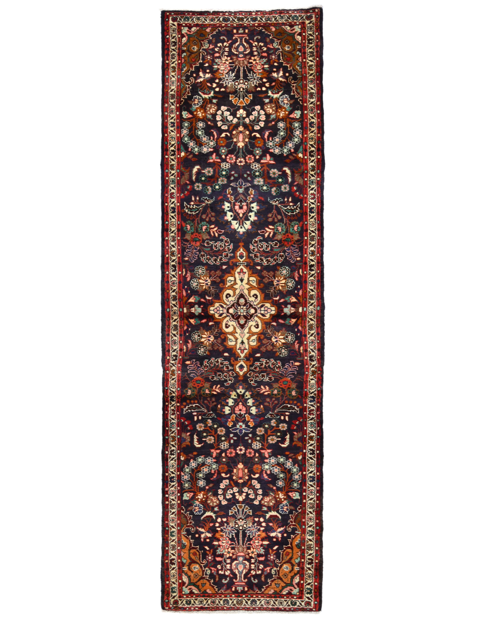 Vintage Purple-navy Floral Tribal 3X11 Hamedan Persian Runner Rug